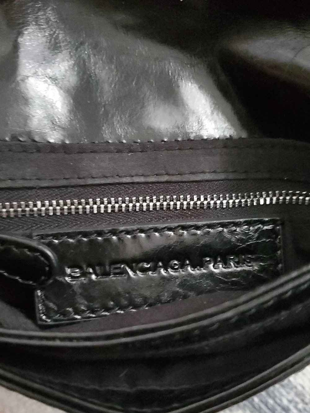 Balenciaga Shiny Black Leather and Silver Pouch Flap Clutch Bag With Mirror